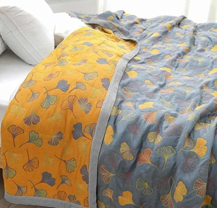 Throw Blanket Reversible Ginkgo Leaf Machine Washable