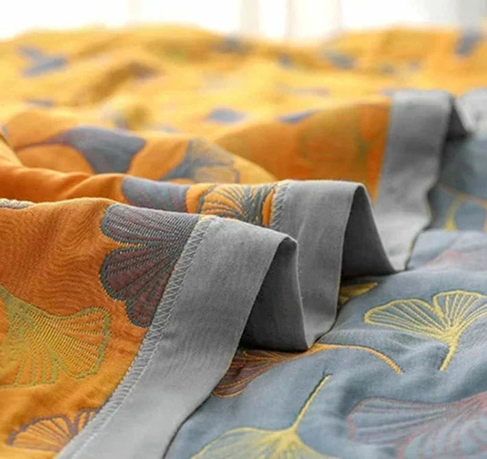 Throw Blanket Reversible Ginkgo Leaf Machine Washable