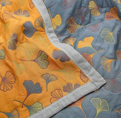 Throw Blanket Reversible Ginkgo Leaf Machine Washable
