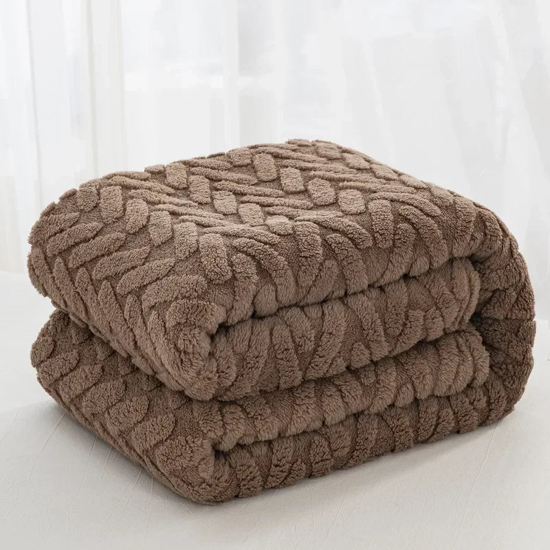 Throw Blanket Reversible Jacquard & Cotton Fleece