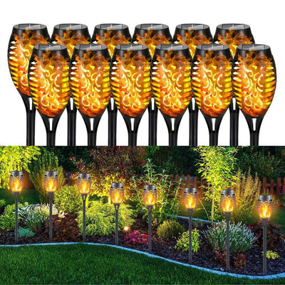 Tiki Torch Lights Solar-Powered Flickering Flame Set of 12