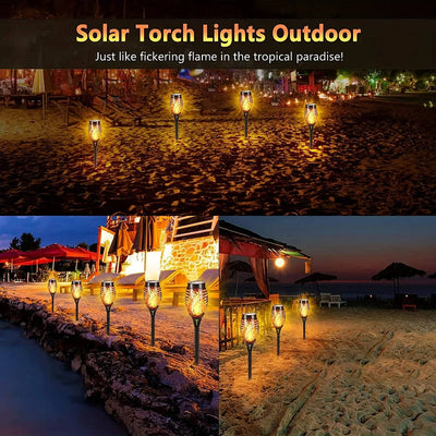 Tiki Torch Lights Solar-Powered Flickering Flame Set of 12