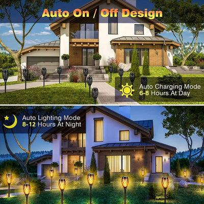 Tiki Torch Lights Solar-Powered Flickering Flame Set of 12