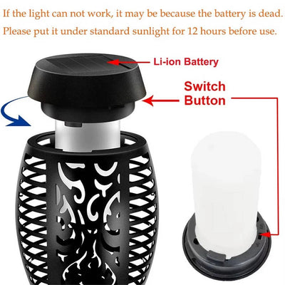 Tiki Torch Lights Solar-Powered Flickering Flame Set of 12