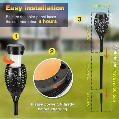 Tiki Torch Lights Solar-Powered Flickering Flame Set of 12