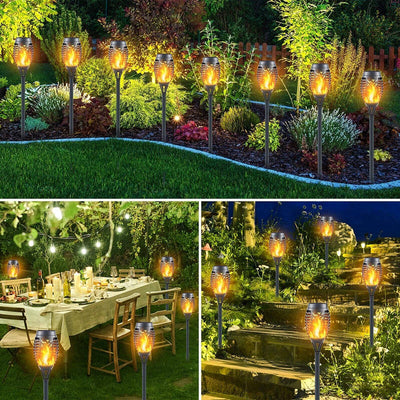 Tiki Torch Lights Solar-Powered Flickering Flame Set of 12