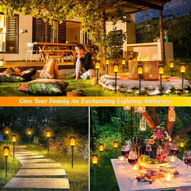 Tiki Torch Lights Solar-Powered Flickering Flame Set of 12