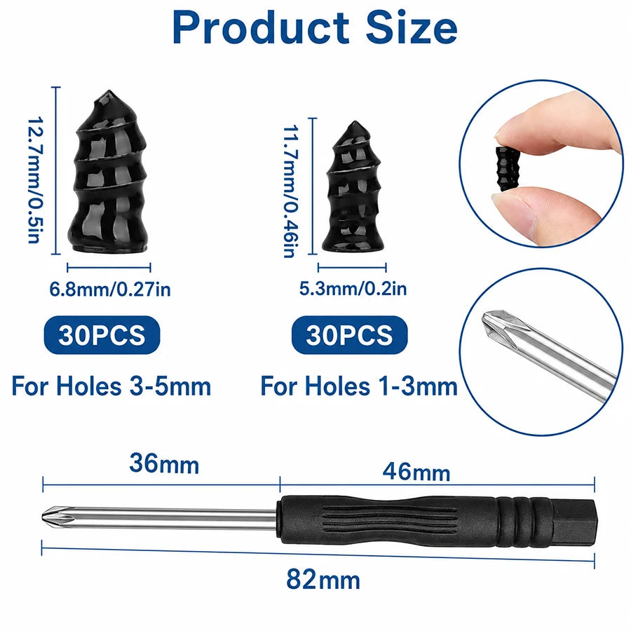 Tire Repair Kit Self-Sealing Rubber Plugs No Tire Removal