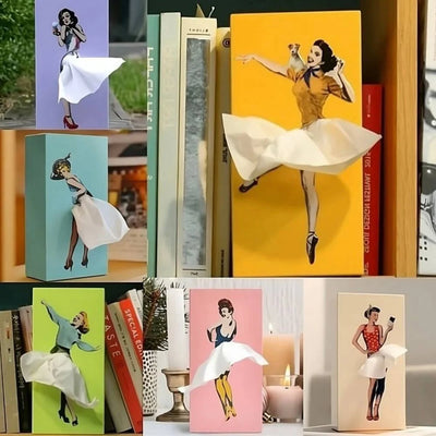 Tissue Box Cover Flying Skirt Design Easy-Clean Fits Standard Rectangular Boxes