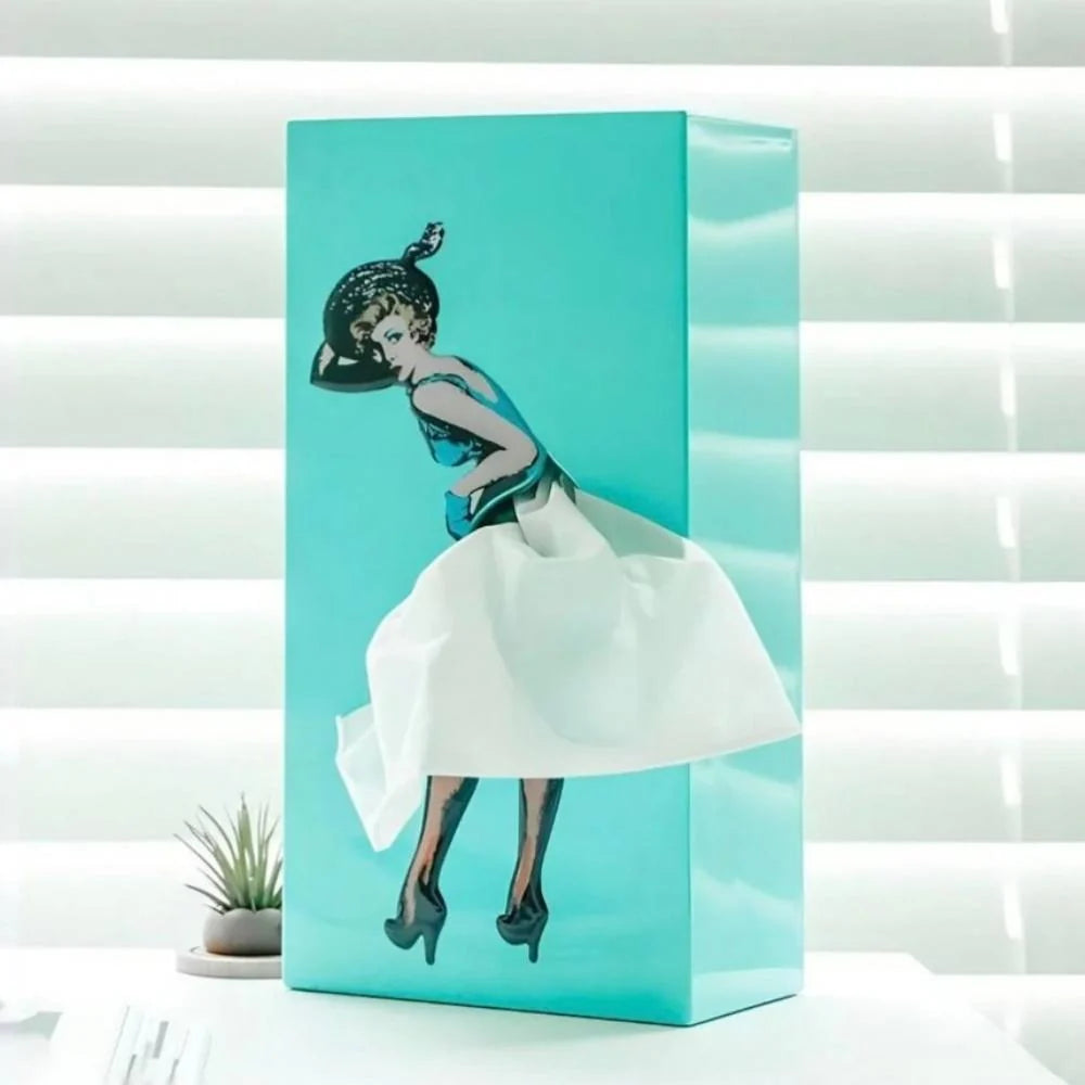 Tissue Box Cover Flying Skirt Design Easy-Clean Fits Standard Rectangular Boxes