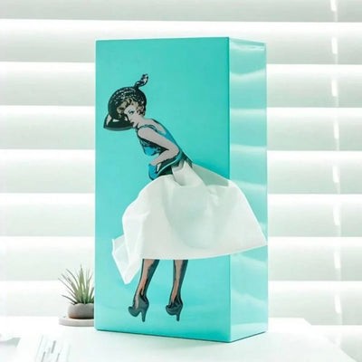 Tissue Box Cover Flying Skirt Design Easy-Clean Fits Standard Rectangular Boxes
