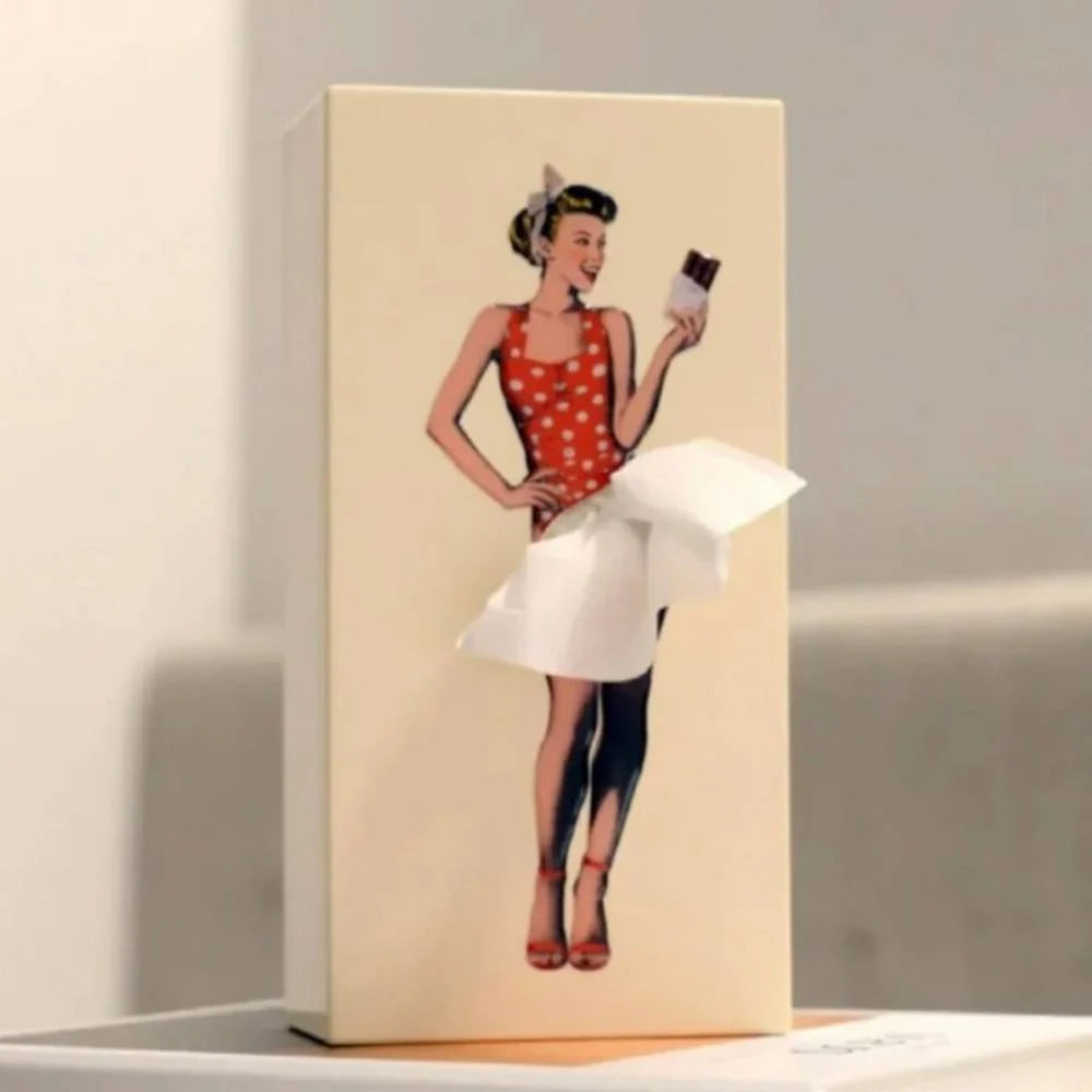 Tissue Box Cover Flying Skirt Design Easy-Clean Fits Standard Rectangular Boxes