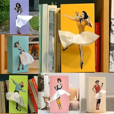 Tissue Box Cover Removable Weighted Base Billowing Fabric Skirt