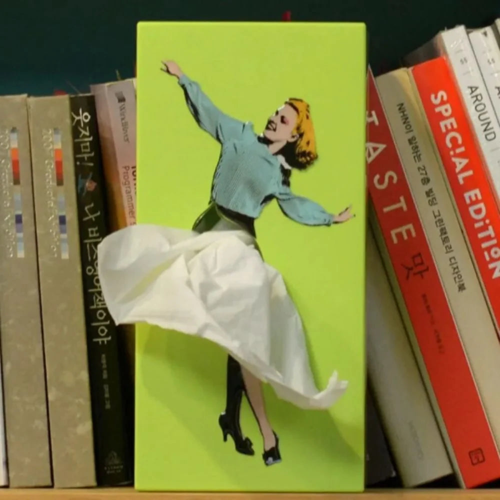 Tissue Box Cover Removable Weighted Base Billowing Fabric Skirt