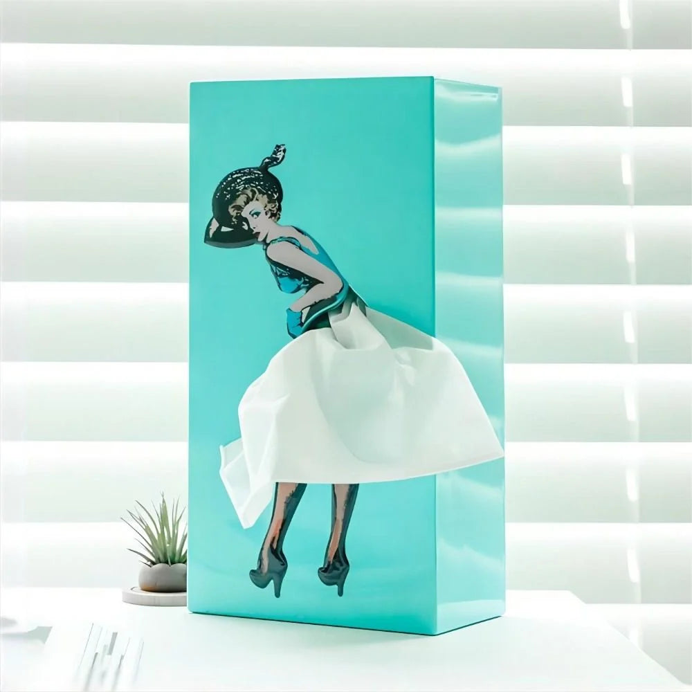 Tissue Box Cover Removable Weighted Base Billowing Fabric Skirt