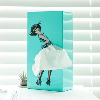 Tissue Box Cover Removable Weighted Base Billowing Fabric Skirt