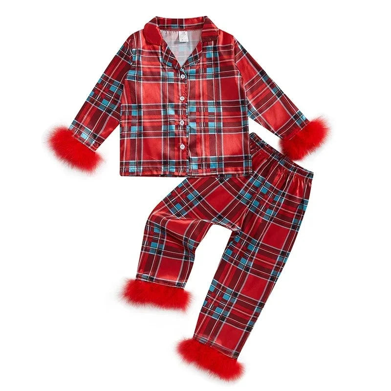 Toddler Pajama Set Soft Fabric Fur-Trim Collar