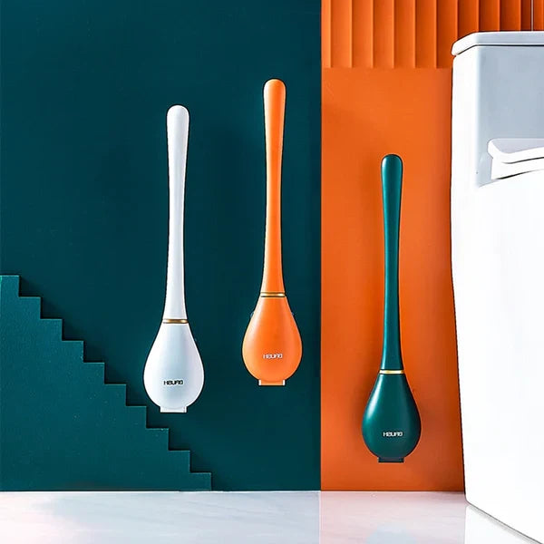 Toilet Brush Flat Head Silicone Nubs Wall-Mount Holder