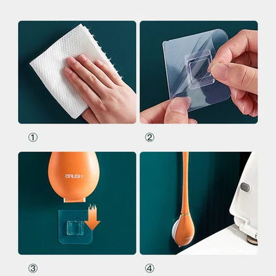 Toilet Brush Flat Head Silicone Nubs Wall-Mount Holder