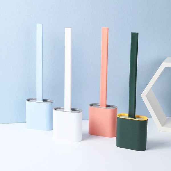 Toilet Brush Flexible Shape-Adapting Head Drip-Free Holder
