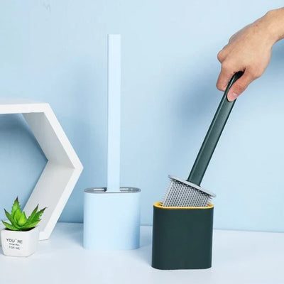Toilet Brush Flexible Shape-Adapting Head Drip-Free Holder