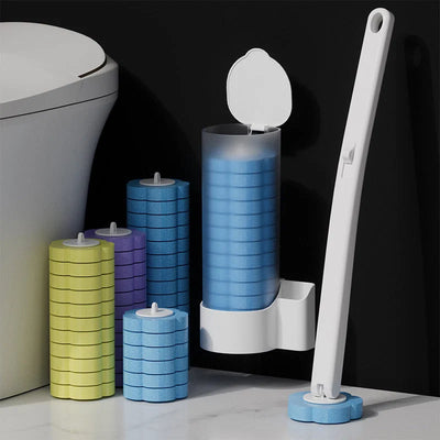 Toilet Brush Pre-Filled Disposable Heads Ergonomic Handle & Holder