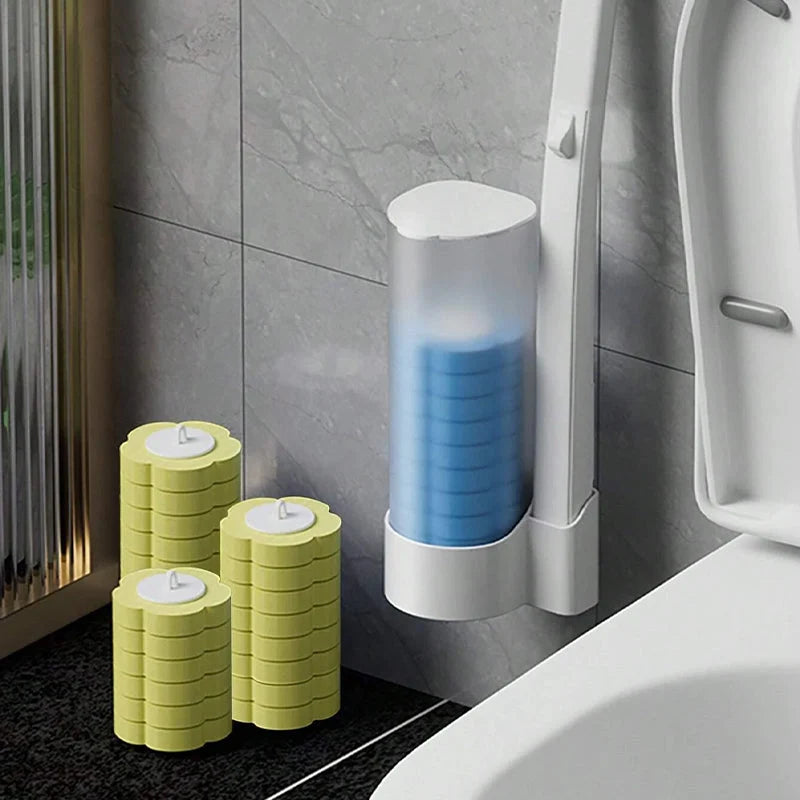 Toilet Brush Pre-Filled Disposable Heads Ergonomic Handle & Holder