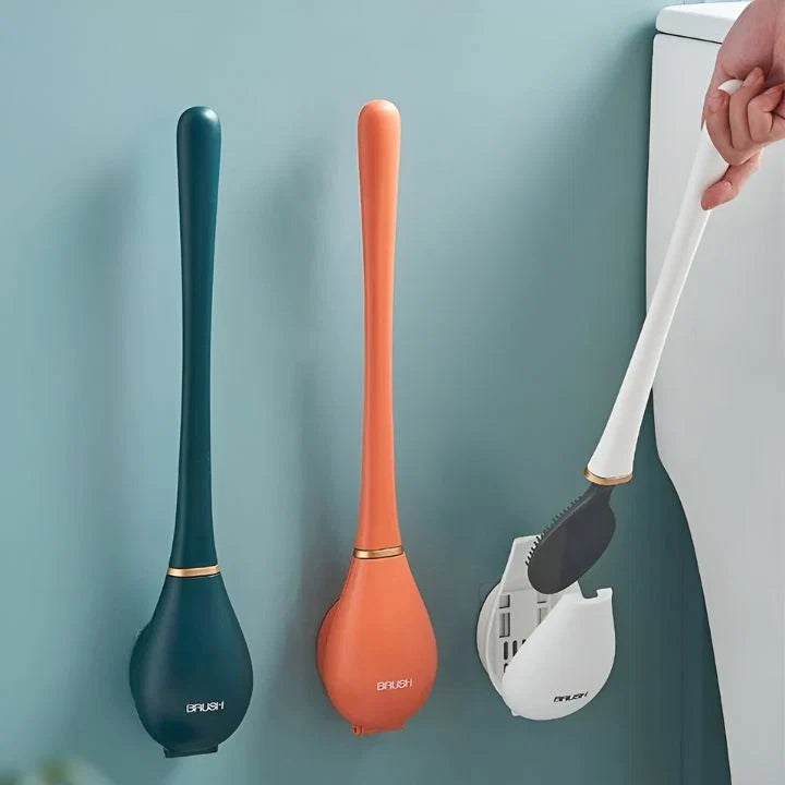 Toilet Brush Removable Head Ergonomic Handle No-Drill Mount
