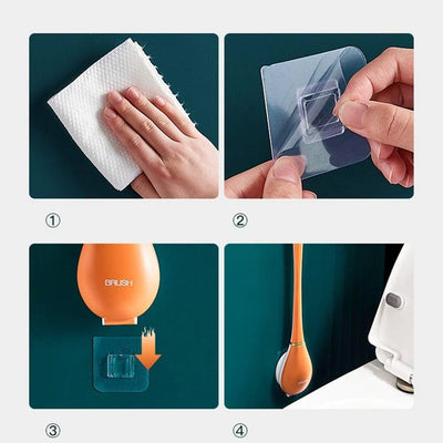 Toilet Brush Removable Head Ergonomic Handle No-Drill Mount