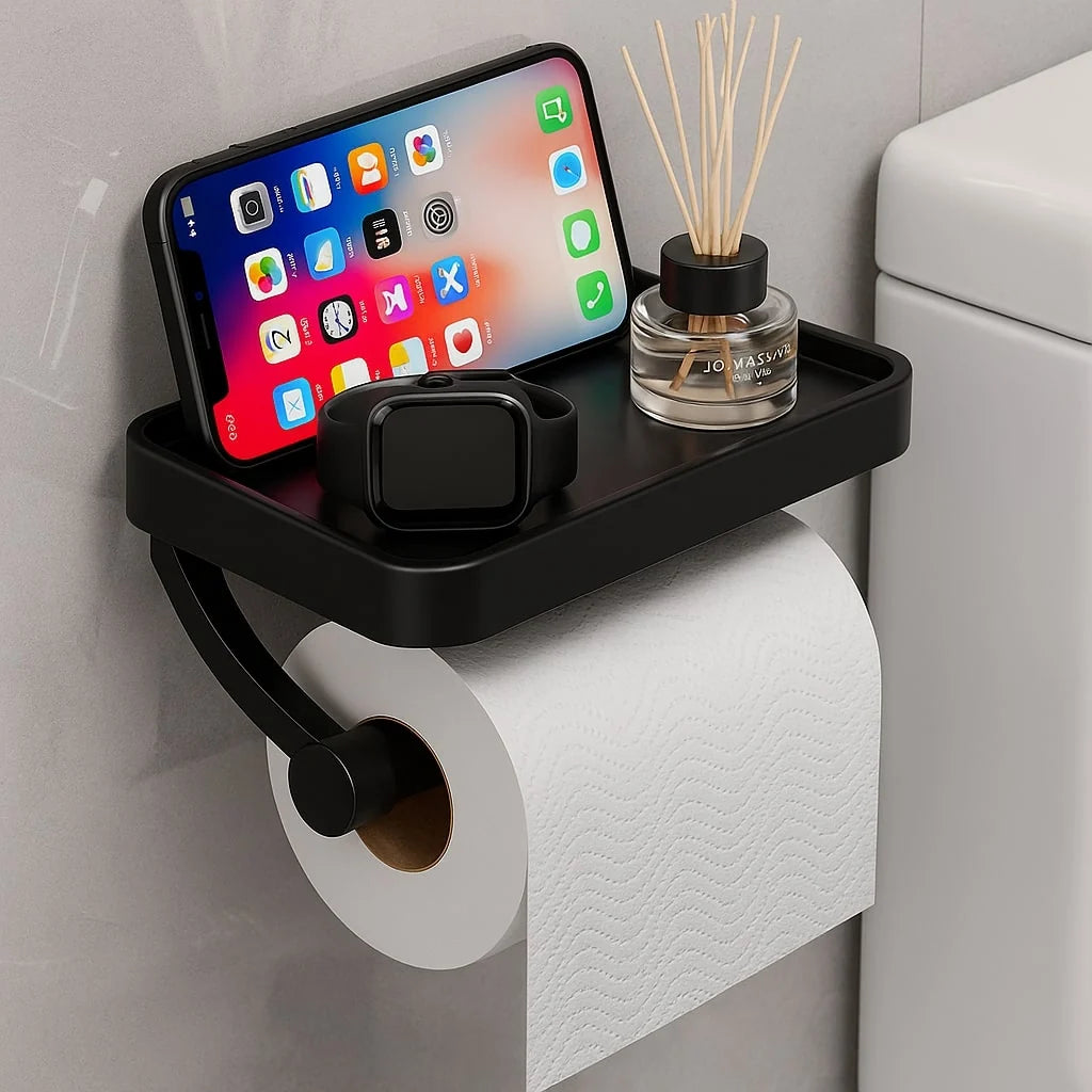 Toilet Paper Holder Integrated Shelf Wall-Mounted