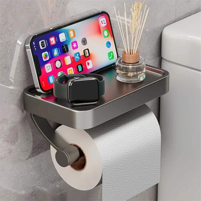 Toilet Paper Holder Integrated Shelf Wall-Mounted