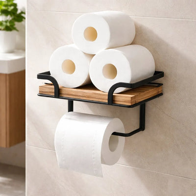 Toilet Paper Holder Wall-Mounted Shelf Space-Saving