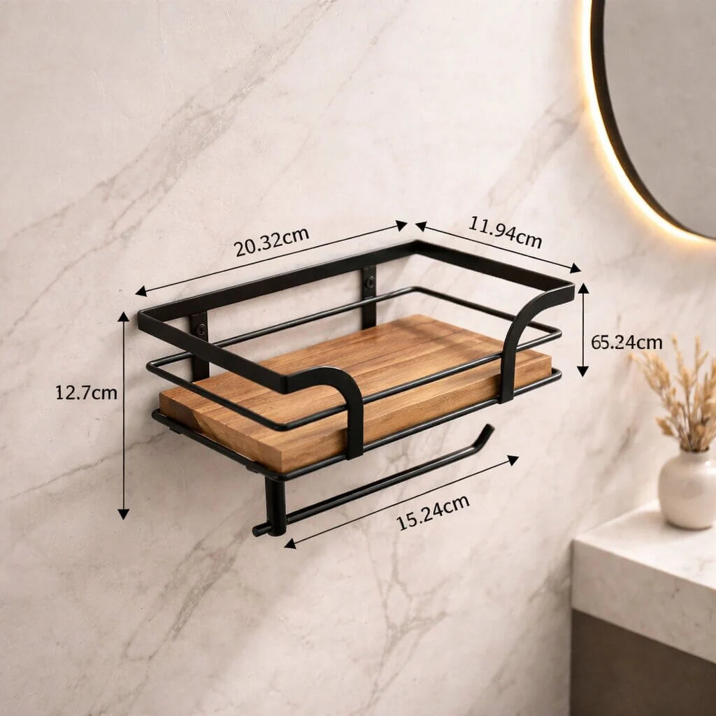 Toilet Paper Holder Wall-Mounted Shelf Space-Saving