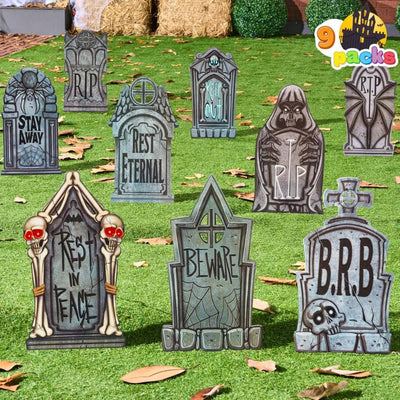 Tombstone Set 9-Piece Weather-Resistant Plastic With Metal Stakes