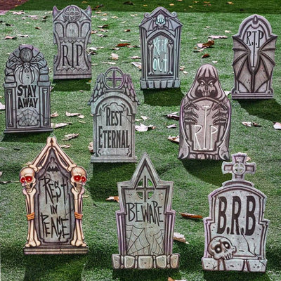 Tombstone Set 9-Piece Weather-Resistant Plastic With Metal Stakes