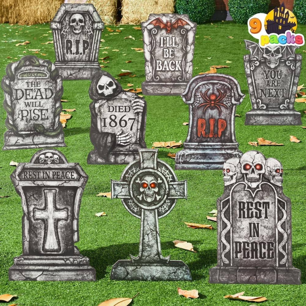 Tombstone Set 9-Piece Weather-Resistant Plastic With Metal Stakes