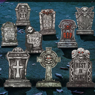 Tombstone Set 9-Piece Weather-Resistant Plastic With Metal Stakes