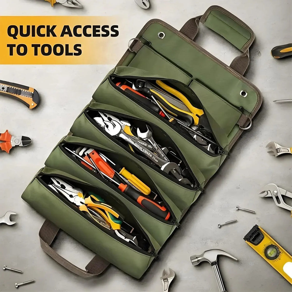 Tool Organizer Roll-Up Quick-Access Removable Pockets