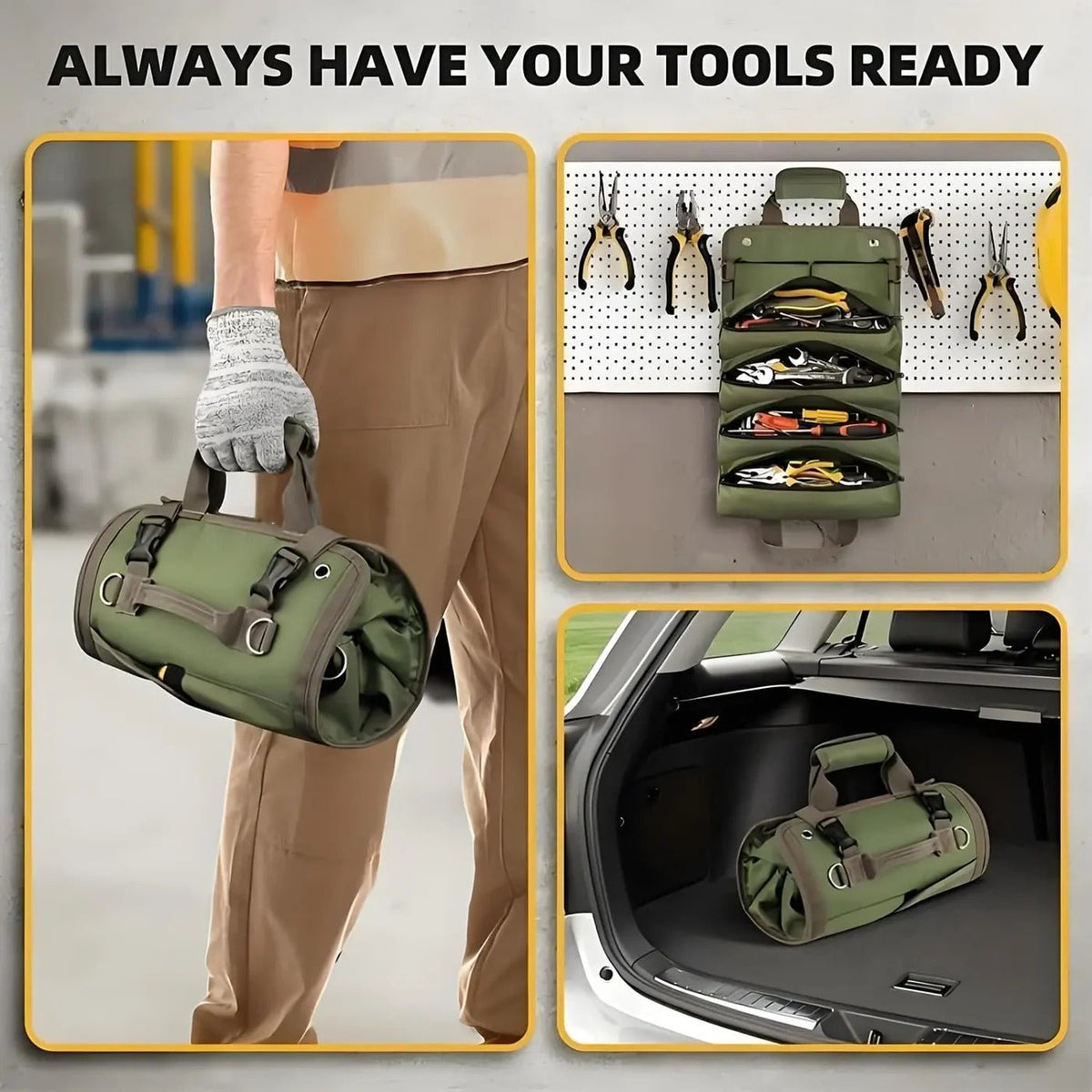 Tool Organizer Roll-Up Quick-Access Removable Pockets