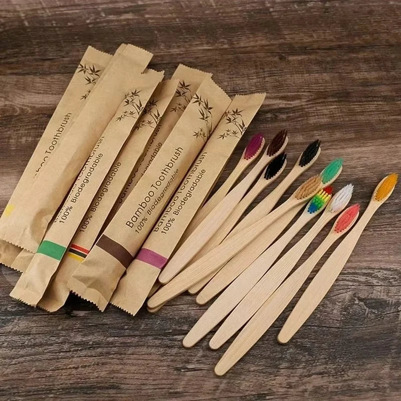 Toothbrush Set Bamboo Handle Soft Bristles 10-Pack
