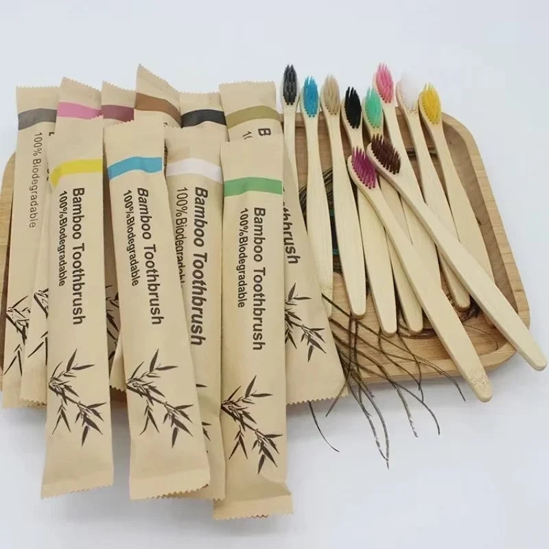 Toothbrush Set Bamboo Handle Soft Bristles 10-Pack