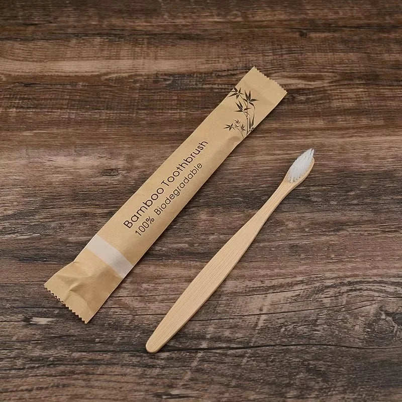 Toothbrush Set Bamboo Handle Soft Bristles 10-Pack