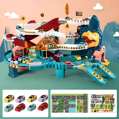 Toy Car Track Playset Multi-Level 8 Cars Included
