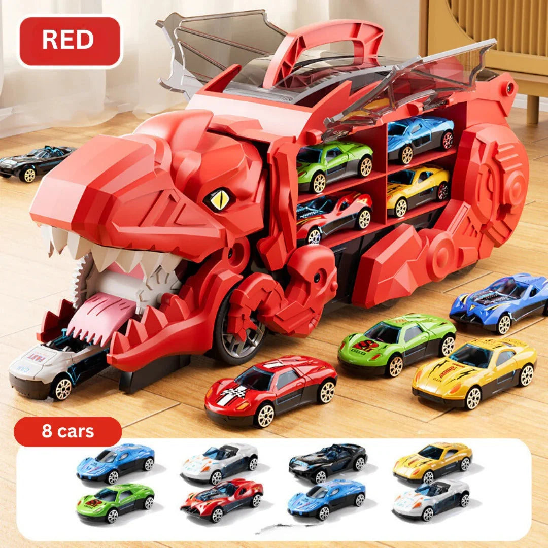 Toy Playset Convertible Truck Dinosaur Dual Racing Tracks Car Storage