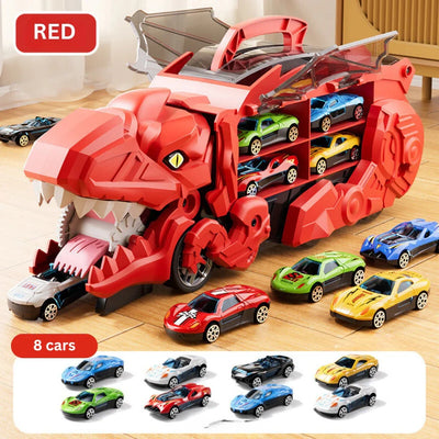 Toy Playset Convertible Truck Dinosaur Dual Racing Tracks Car Storage