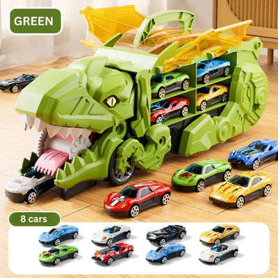 Toy Playset Convertible Truck Dinosaur Dual Racing Tracks Car Storage