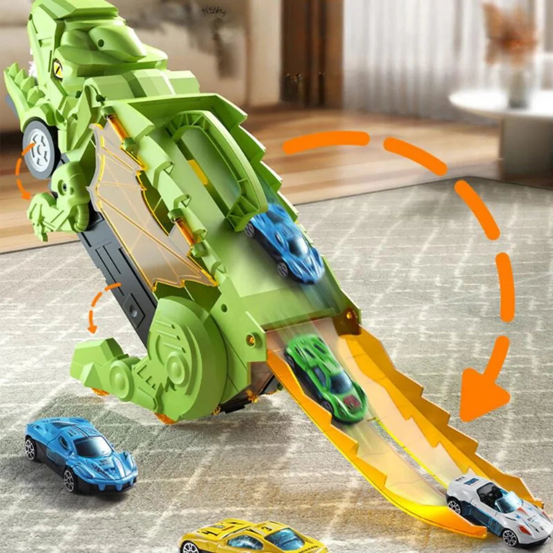 Toy Playset Convertible Truck Dinosaur Dual Racing Tracks Car Storage