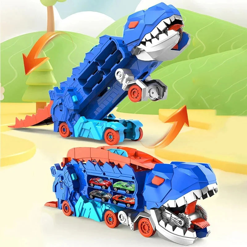 Toy Playset Convertible Truck Dinosaur Dual Racing Tracks Car Storage