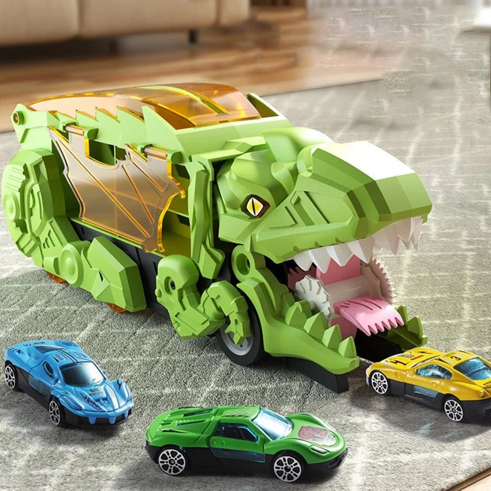 Toy Playset Convertible Truck Dinosaur Dual Racing Tracks Car Storage