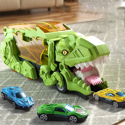 Toy Playset Convertible Truck Dinosaur Dual Racing Tracks Car Storage